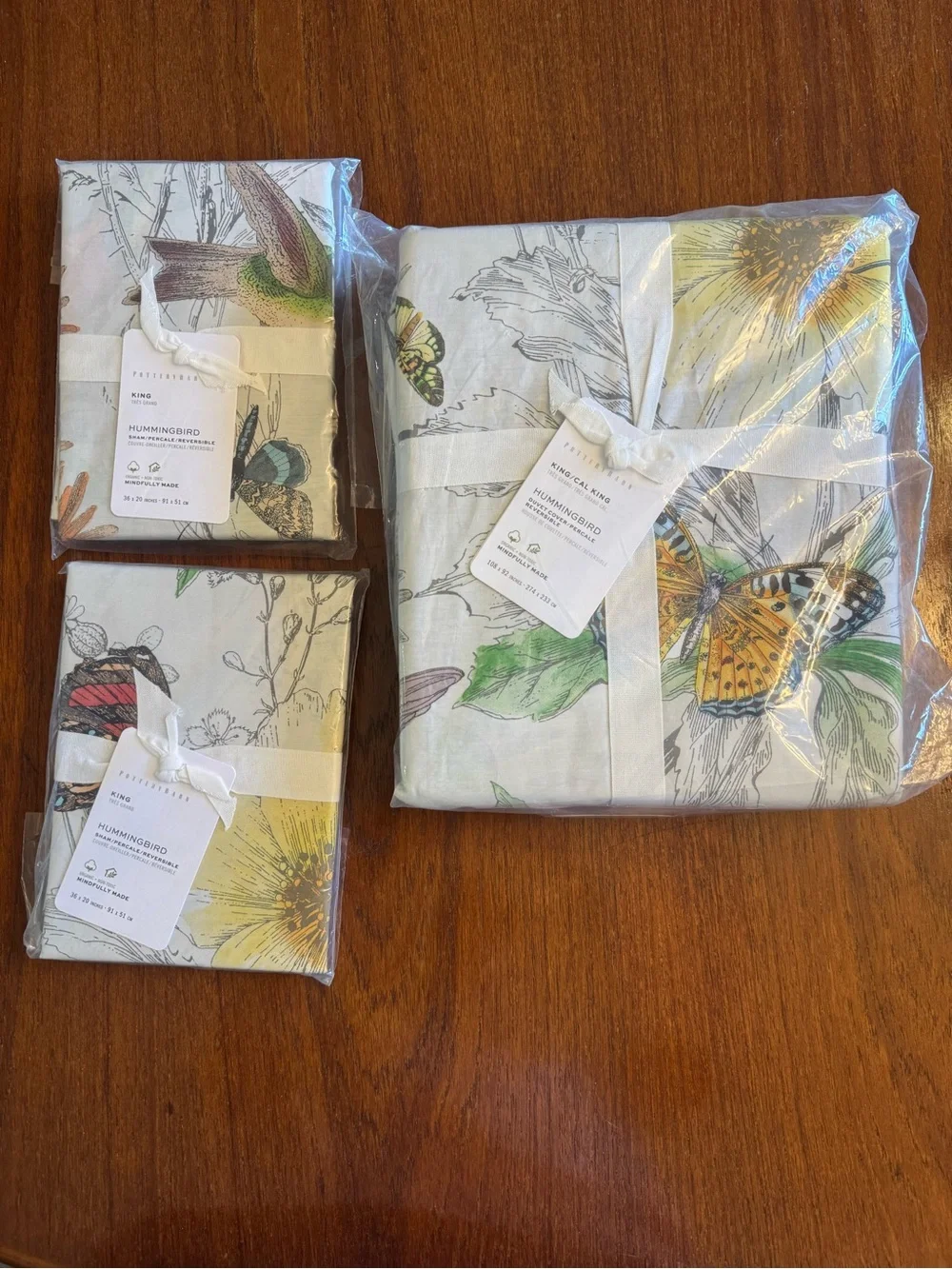 Pottery Barn Off-White Duvet Cover with Multicolor Floral & Hummingbird Print